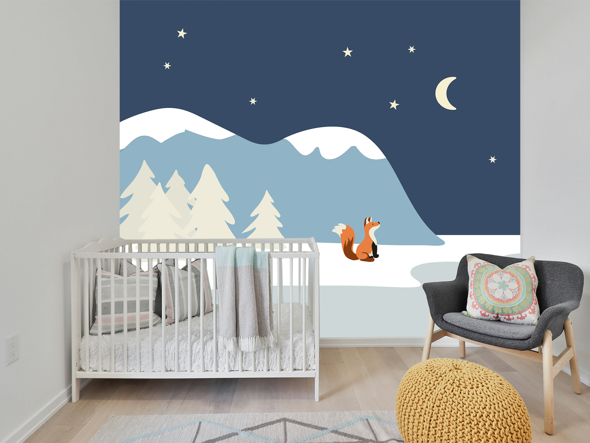 Flash – Fresque enneigée et renard – chambre d’enfant