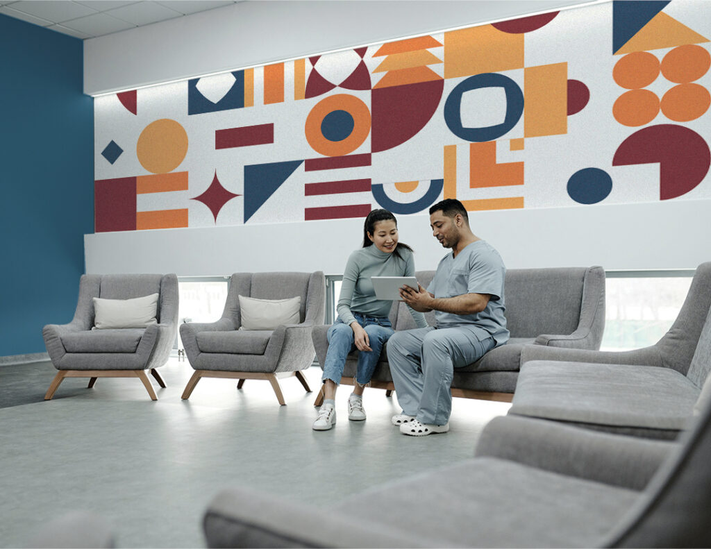 Fresque murale abstrait vintage sur mur salle d'attente hopital