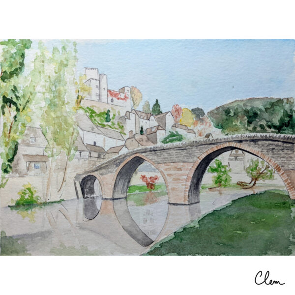 Aquarelle du pont de Belcastel en Aveyron